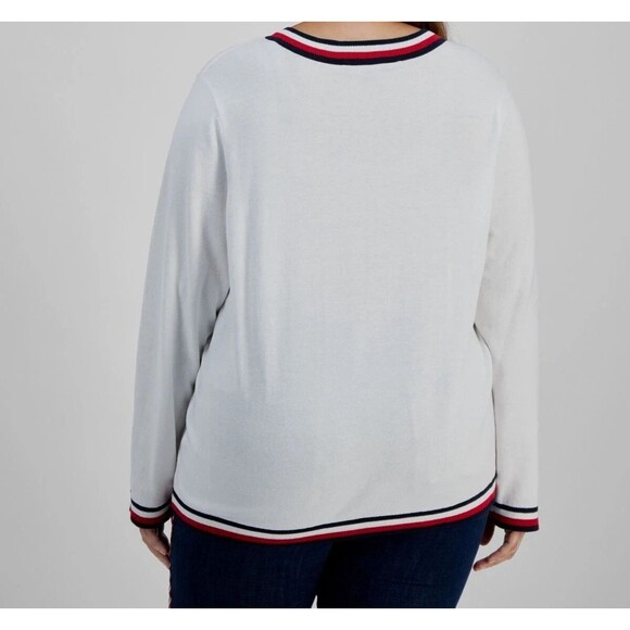 Tommy Hilfiger Women's Plus Size V-Neck Sweater Modern Casual Ivory off White 1X - Picture 3 of 7